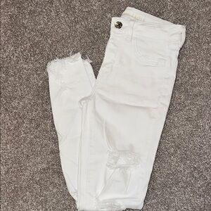American Eagle Outfitters Women's White Ripped Skinny Jeans